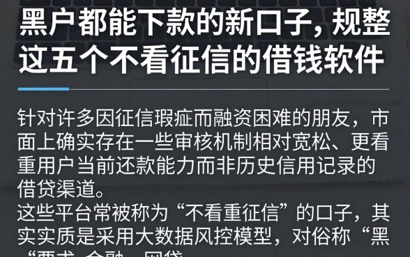黑户都能下款的新口子，规整五个不看征信的借钱软件