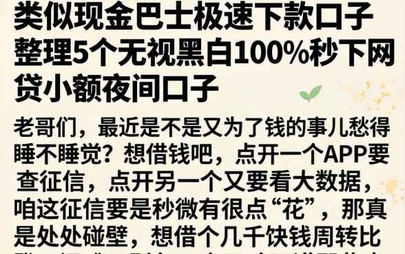 类似现金巴士极速下款的口子,整理5个无视黑白100%秒下网贷小额夜间口子