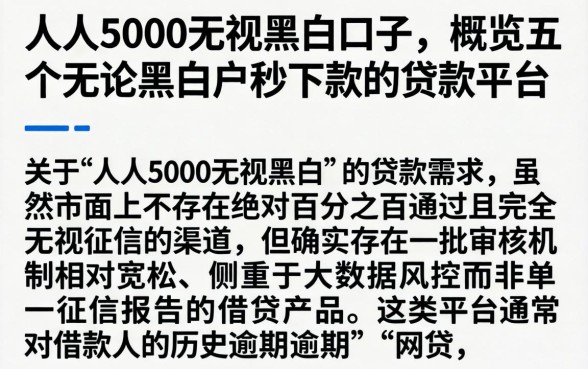 人人5000无视黑白的口子，概览五个无论黑白户秒下款的贷款平台