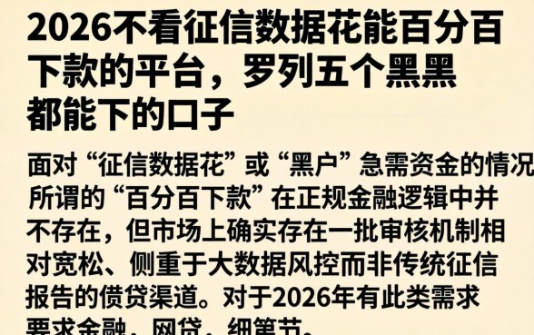 2026不看征信数据花能百分百下款的平台，罗列五个黑户都能下的口子