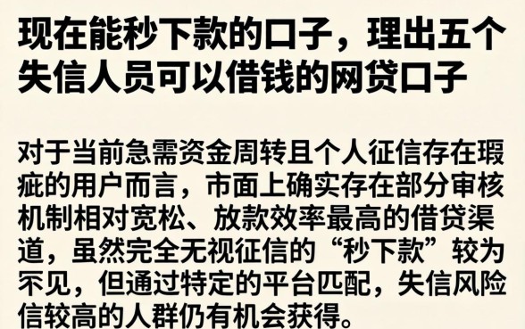 现在能秒下款的口子，理出五个失信人员可以借钱的网贷口子