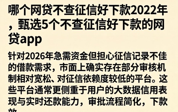 哪个网贷不查征信好下款2026年，甄选5个不查征信好下款的网贷app