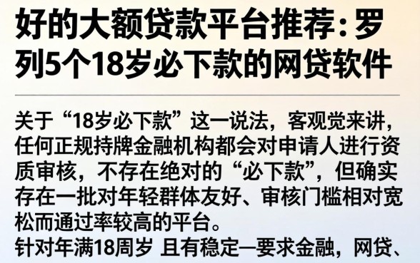 好的大额贷款平台推荐，罗列5个18岁必下款的网贷软件