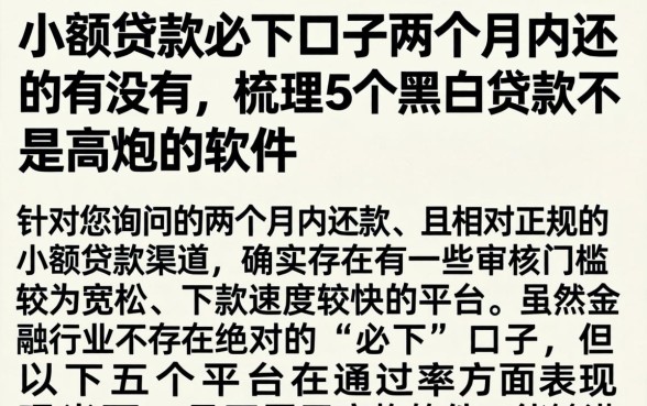 小额贷款必下口子两个月内还的有没有,梳理5个黑白贷款不是高炮的软件