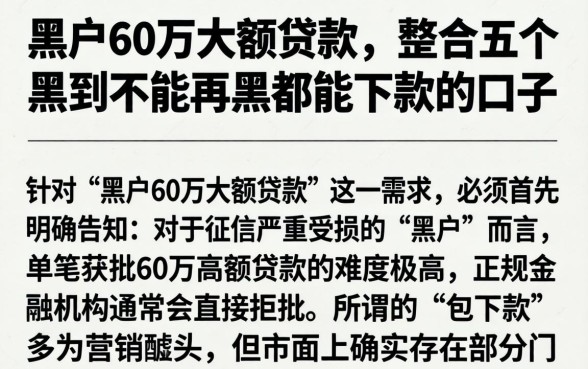 黑户60万大额贷款,整合五个黑到不能再黑都能下款的口子