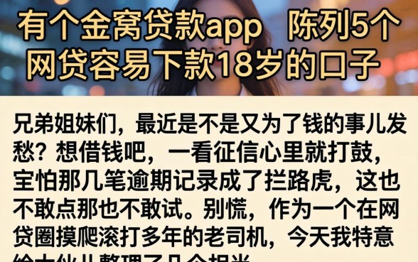有个金窝贷款app，陈列5个网贷容易下款18岁的口子