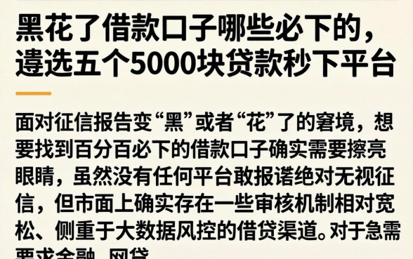黑花了借款口子哪些必下的，遴选五个5000块贷款秒下平台