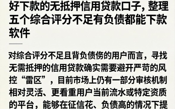 好下款的无抵押信用贷款口子，整理五个综合评分不足有负债都能下款软件