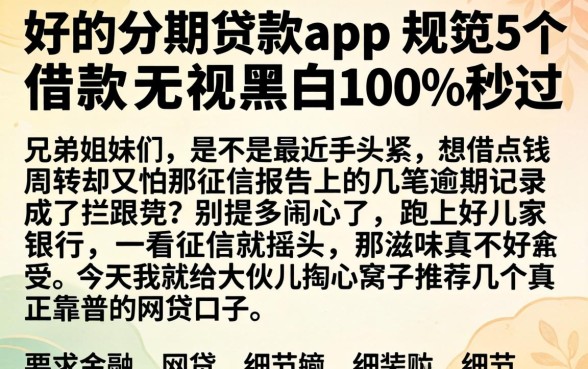 好的分期贷款app，规整5个借款无视黑白100%秒过