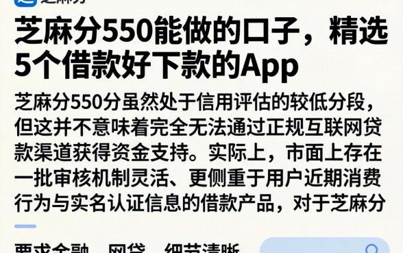 芝麻分550能做的口子，精选5个借款好下款的app