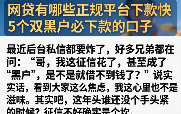 网贷有哪些正规平台下款快，详细阐述5个双黑户必下款的口子
