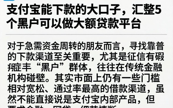 支付宝能下款的大口子,汇整5个黑户可以做大额贷款平台
