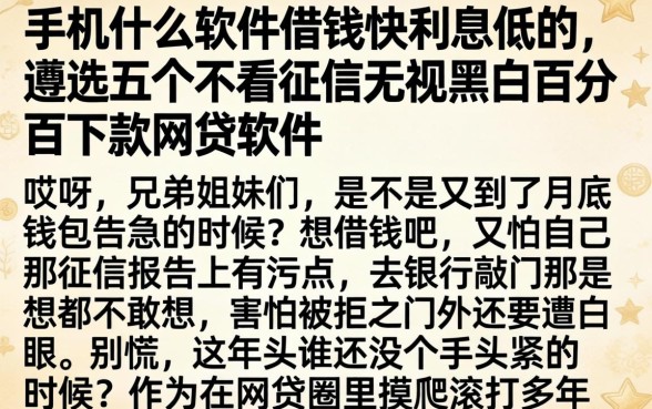手机什么软件借钱快利息低的,遴选五个不看征信无视黑白百分百下款网贷软件