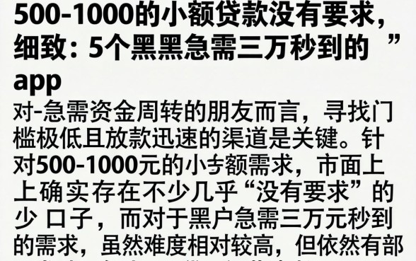 500-1000的小额贷款没有要求，细致阐述5个黑户急需三万秒到的的app