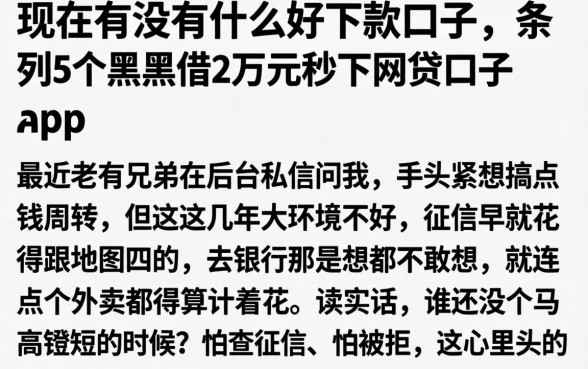 现在有没有什么好下款的口子，条列5个黑户借2万元秒下网贷口子app
