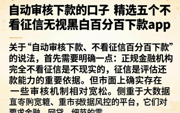 自动审核下款的口子，精选五个不看征信无视黑白百分百下款app