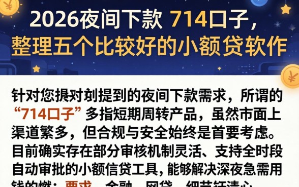 2026夜间下款的714口子，整理五个比较好的小额贷款软件