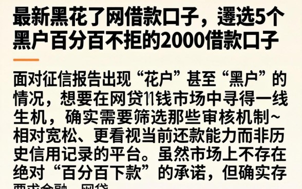 最新黑花了网借款口子，遴选5个黑户百分百不拒的2000借款口子