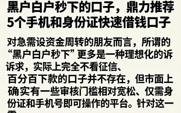 黑户白户秒下的口子，鼎力推荐5个手机和身份证快速借钱口子