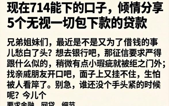 现在714能下的口子，倾情分享5个无视一切包下款的贷款