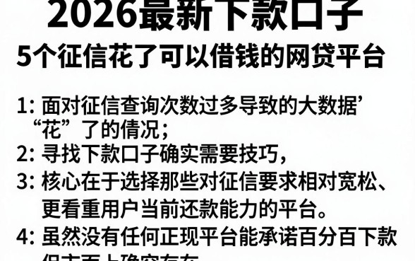 2026最新下款口子，胪列5个征信花了可以借钱的网贷平台