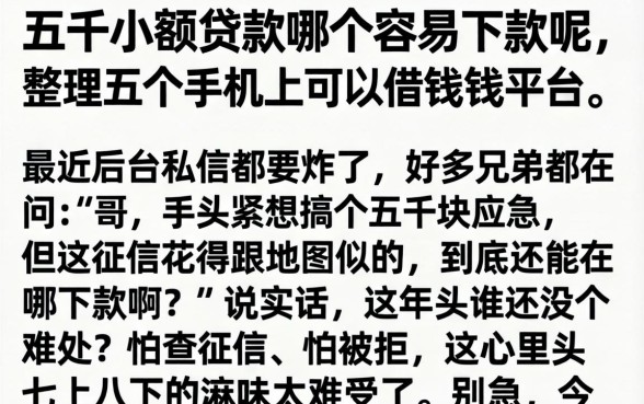 五千小额贷款哪个容易下款呢,整理五个手机上可以借钱的平台