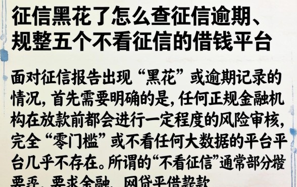 征信黑花了怎么查征信逾期，规整五个不看征信的借钱平台
