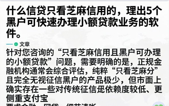 什么信贷只看芝麻信用的，理出5个黑户可快速办理小额贷款业务的软件