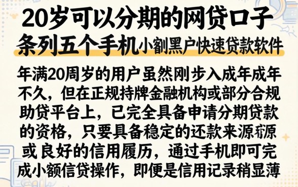 20岁可以分期的网贷口子,条列五个手机小额黑户快速贷款软件