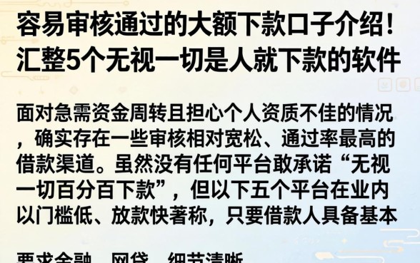 容易审核通过的大额下款口子介绍，汇整5个无视一切是人就下款的软件
