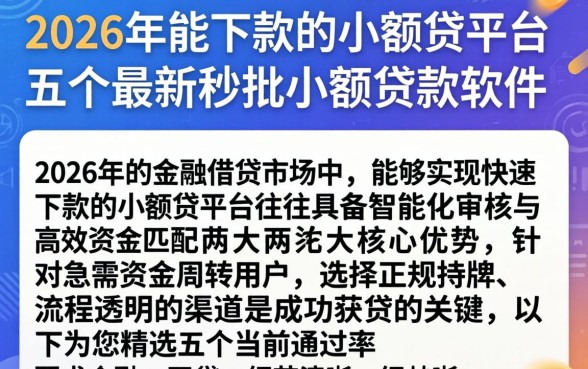 2026年能下款的小额贷平台,详尽说明五个最新秒批小额贷款软件