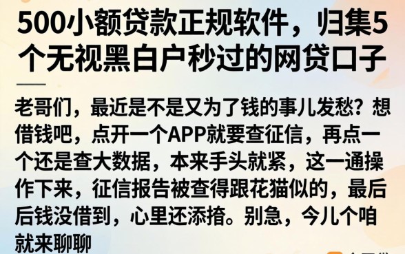 500小额贷款正规软件，归集5个无视黑白户秒过的网贷口子