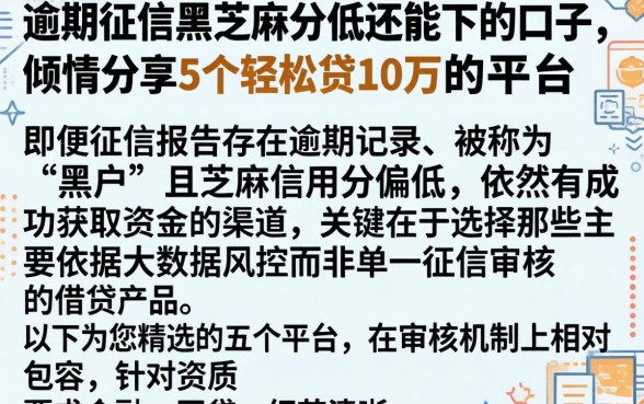 逾期征信黑芝麻分低还能下的口子,倾情分享5个轻松贷10万的平台