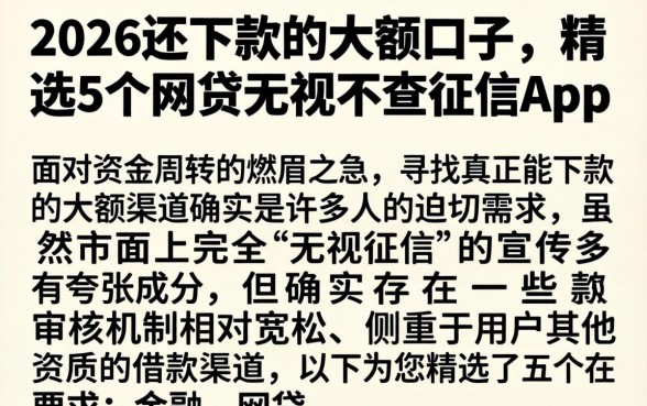 2026还下款的大额口子，精选5个网贷无视不查征信app