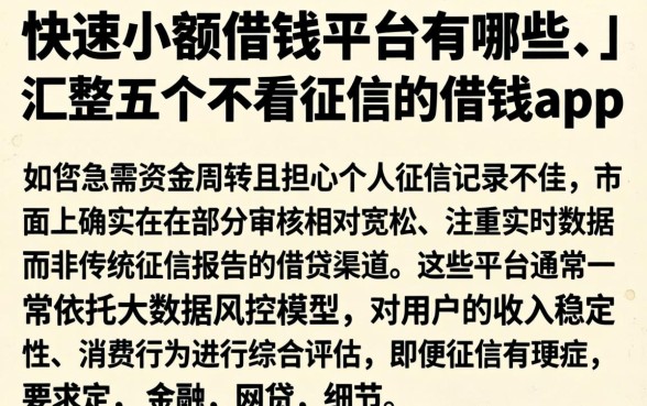 快速小额借钱平台有哪些乚,汇整五个不看征信的借钱app