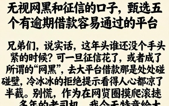 无视网黑和征信的口子，甄选五个有逾期借款容易通过的平台