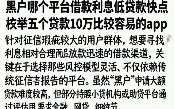 黑户哪个平台借款利息低贷款快点，枚举五个贷款10万比较容易的app