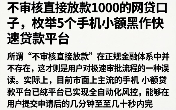 不审核直接放款1000的网贷口子,枚举5个手机小额黑户快速贷款平台