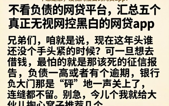 不看负债的网贷平台,汇总五个真正无视风控黑白的网贷app