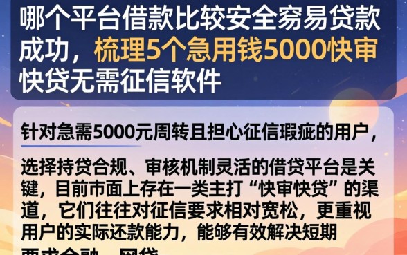 在哪个平台借款比较安全容易贷款成功，梳理5个急用钱5000快审快贷无需征信软件