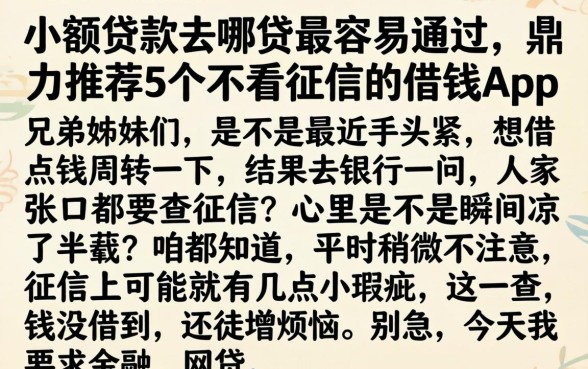 小额贷款去哪贷最容易通过，鼎力推荐5个不看征信的借钱app