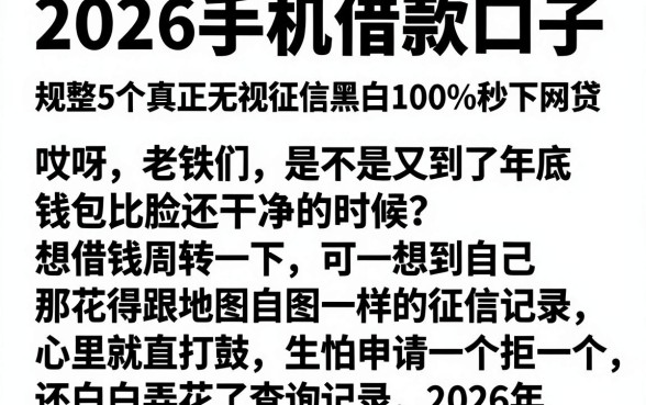 2026手机借款口子,规整5个真正无视征信黑白100%秒下网贷
