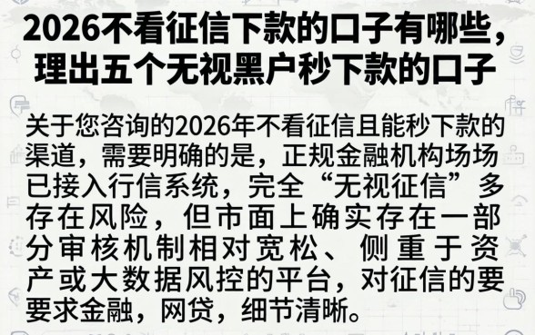 2026不看征信下款的口子有哪些，理出五个无视黑户秒下款的口子