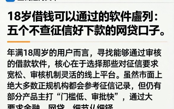 18岁借钱可以通过的软件，胪列五个不查征信好下款的网贷口子