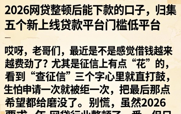 2026网贷整顿后能下款的口子，归集五个新上线贷款平台门槛低平台