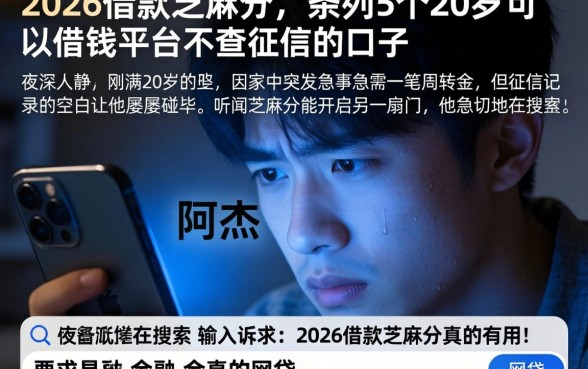 2026借款芝麻分，条列5个20岁可以借钱平台不查征信的口子