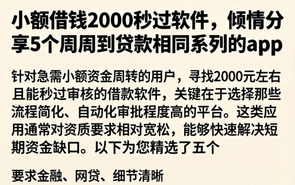 小额借钱2000秒过软件，倾情分享5个周周到贷款相同系列的app