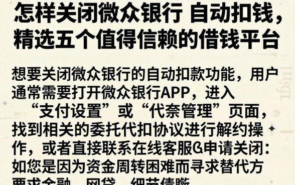怎样关闭微众银行 自动扣钱，精选五个值得信赖的借钱平台