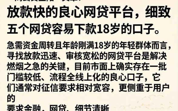 放款快的良心网贷平台,细致阐述五个网贷容易下款18岁的口子