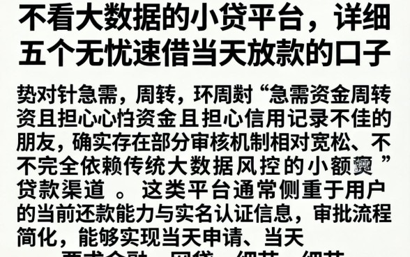 不看大数据的小贷平台，详细阐述五个无忧速借当天放款的口子